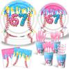 Baseball Theme Birthday Party Set: Ice Cream Donut Plates, Cups, Napkins, Tablecloth, and Cake Toppers.