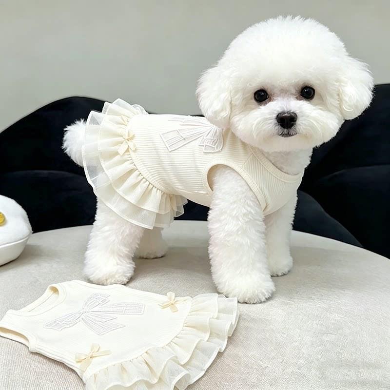 Dog clothes summer foreign style princess style striped tutu skirt small dog bichon teddy breathable mesh dress