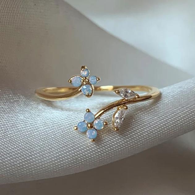 New Cute Colorful Zircon Flower Ring For Women Girl Fashion Vintage Zircon Adjustable Rings Jewelry Gift