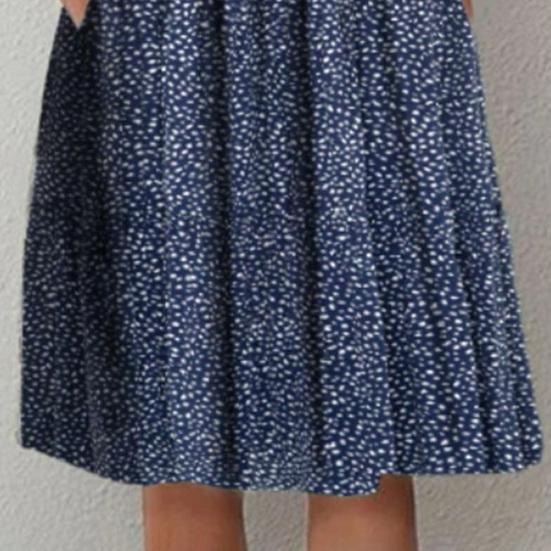 Women's Floral Print Tunic Shirt Dress Short Sleeve Crew Neck Pleated Midi Dress with Pockets Summer Boho Swing Sundress