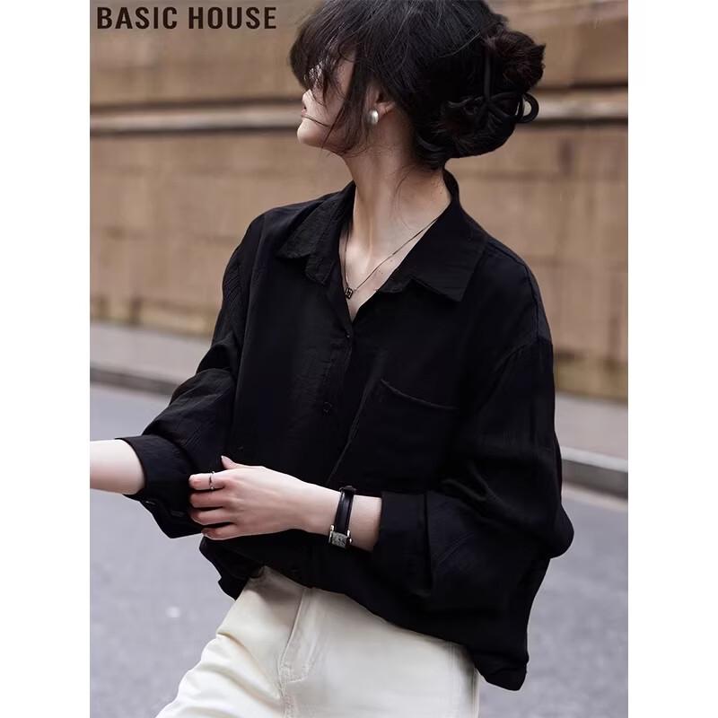 Basic House Women s French Lapel Long-Sleeve Shirt L