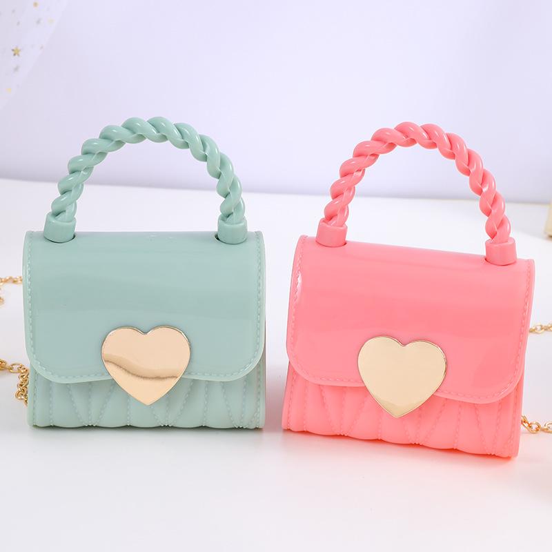 Kinder PVC Umhängetasche Münzbörse Kind Fashi Mini Handtaschen Schönes Herzmuster Dekori Handtasche Kleine Kette Gelee Tasche Für Mädchen