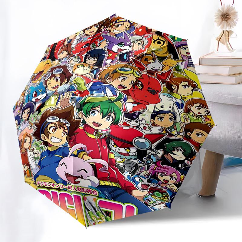 1pc Digimon Characters Outdoor Umbrella - Automatic Opening/Closing, Portable 3-Fold Design, 8-Rib Iron Frame - Perfect Gift for Fans, Travelers,