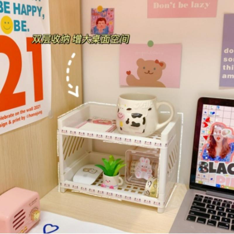 Desk Shelf Double-layer Office Desk Storage Rack Multifunctional Shelves Plastic Desktop Cosmetic Organizer Rack Storage Shelf