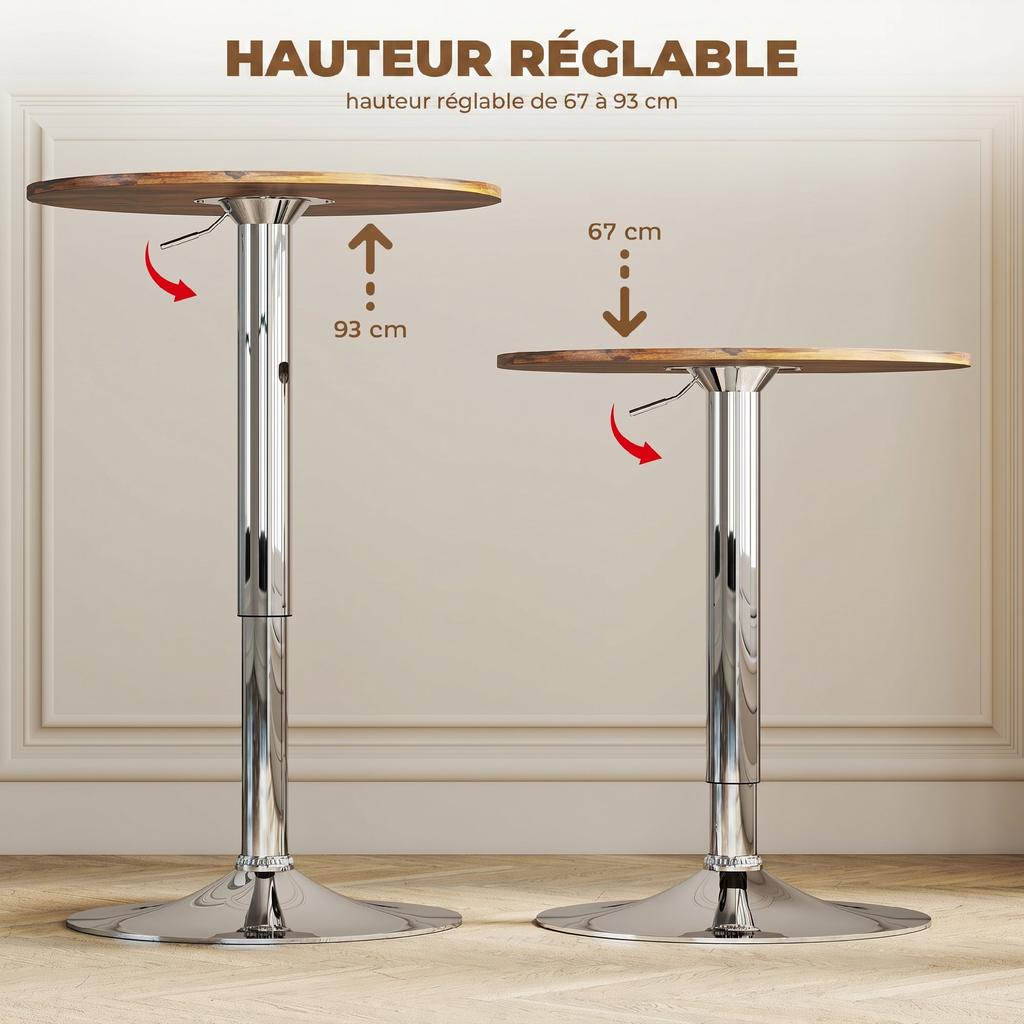 Bar Table Bistro Table, Adjustable Height 67-93 cm, 360 Swivel Top, Brown