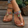 Boho ploché sandály s korálkovou ozdobou pro ženy Léto 2025 Elastický pásek Meziprstní Římské sandály Dámské Měkká podrážka Protiskluzové Plážové boty