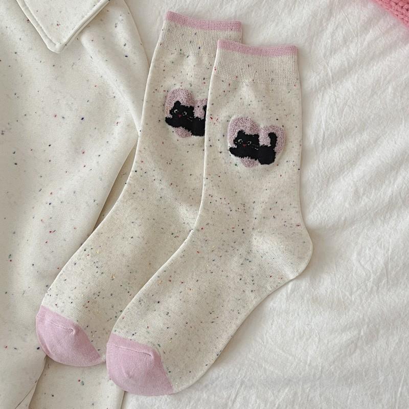 

Socks New Autumn Mid-Leg Socks Cute Cartoon Pink Socks Trendy Niche Creative Preppy Style Stockings One size