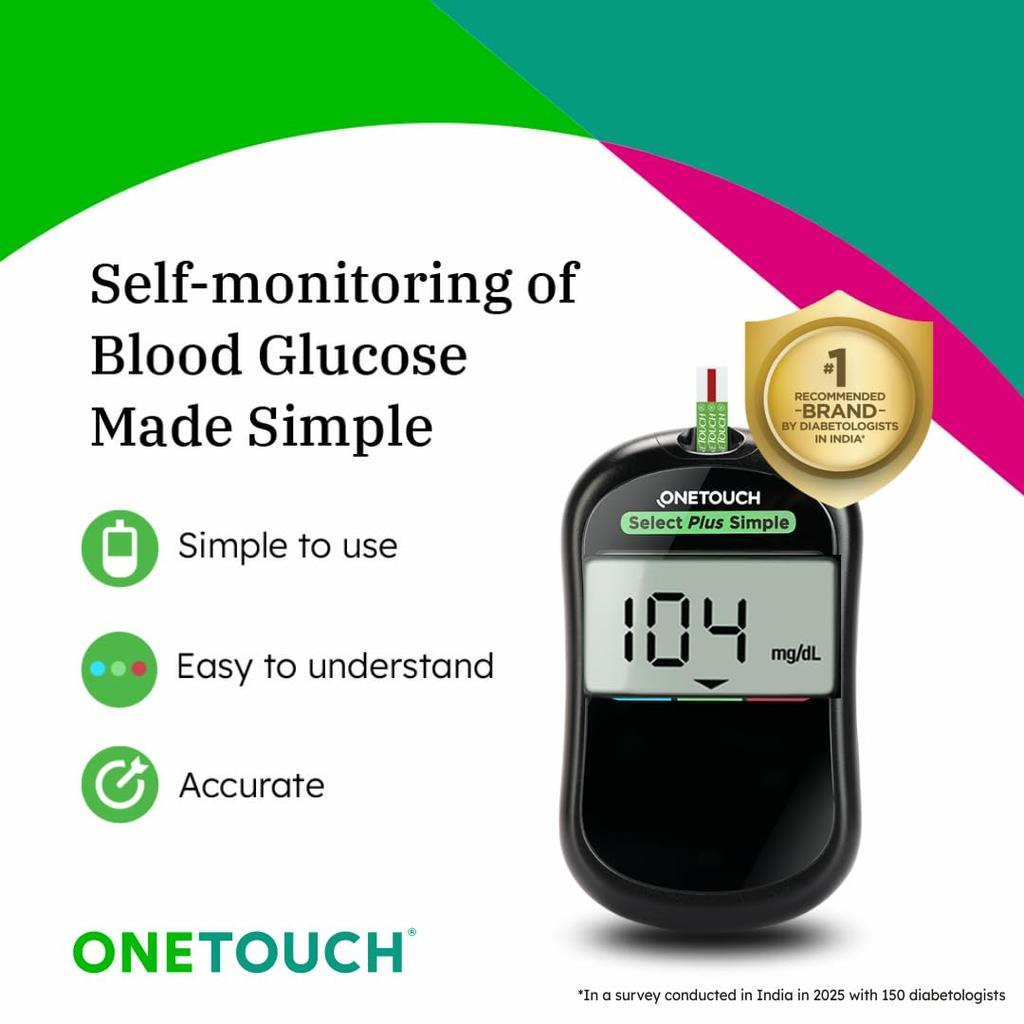 Máquina medidora de glicose OneTouch Select Plus Simple com 50 Tiras de Teste e 50 Lancetas Ultrasoft 2 adicionais (total 60 lancetas)