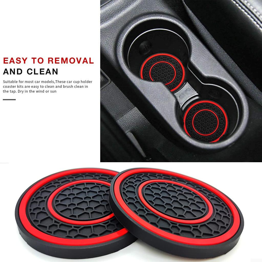 Auprite Car Cup Holder Coaster 2 Pack Universal Auto Non-Slip Cup Holder Insert Coaster Car Interior Accessories (Red)