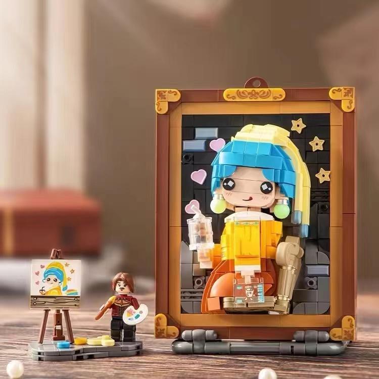 World Famous Painting Building Blocks Diy 3D Model Mona  Girl Wearing Pearl Earrings Model Assembled Toy Gift Home Decor