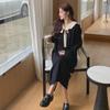 Korean Style Loose Knit Sweater Dress with Lotus Leaf Collar for Pregnant Women