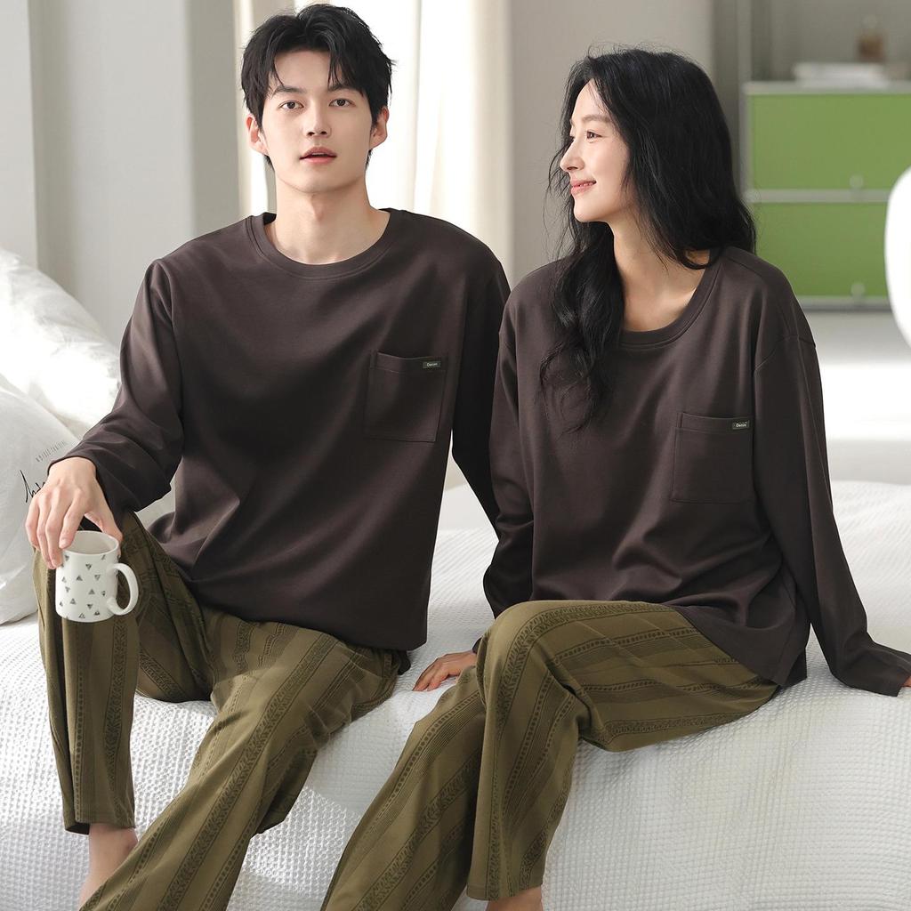 2025 New Couple's Pure Cotton Striped Pajama Set - Long Sleeve for Spring and Autumn