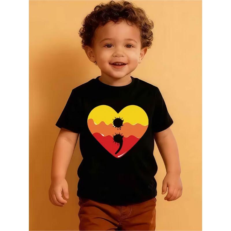 European Size Boys Round Neck Short Sleeved T Shirt with Heart Pattern 98cm чёрный