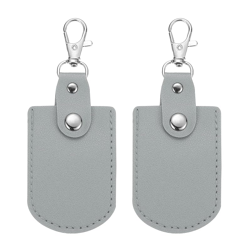 

[PATIKIL] leather key fob leather keychain 2 pcs keyrings DIY key chain holder home off for car key ID key card air tag dark gray