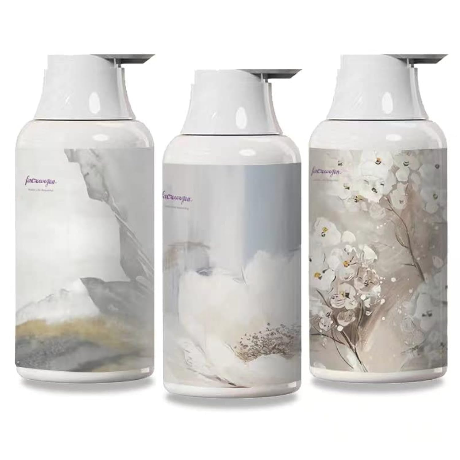 

Set of 3 Shampoo Bottle Dispensers, Refillable Bottles, Stylish Containers for Bathrooms, Washrooms, and Dishwashing Detergent (500ml, flower02)
