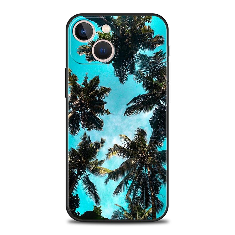 Summer Beach Scene At Sunset On Sea Palm Tree Phone Case For iPhone 16 13 15 14 12 11 Pro MAX XR X SE XS 7 8 Plus Soft TPU Cover