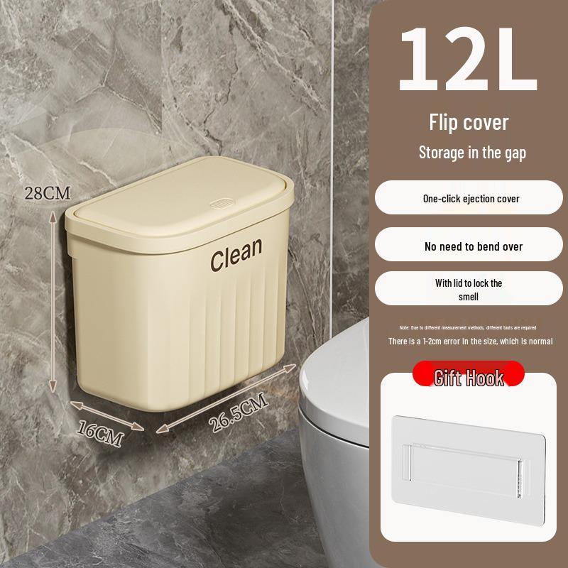 Wall-Mounted Multi-Purpose Trash Can with Lid - Space-Saving Design for Kitchen or Bathroom