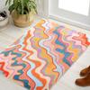 Vintage Abstract Striped Rug – Colorful Geometric Bathroom Kitchen Doormat, Non-Slip Entryway Floor Mat Orange Blush Pink