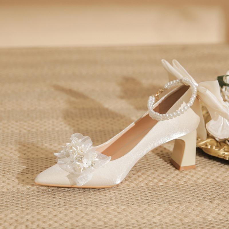 Fashion Women's Fashion Chunky Single Shoes Fall New Pointy Flower Butterfly Knot Comfortable Low Top Shoes