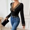 A new retro party sexy V-neck leopard print patchwork long-sleeved jumpsuit for autumn and winter