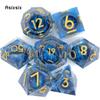 7 Pcs Blue Eyeball Golden Number Sharp Edge Resin Dice Polyhedral Dice Suitable For Role-Playing Dice PropBoard Game