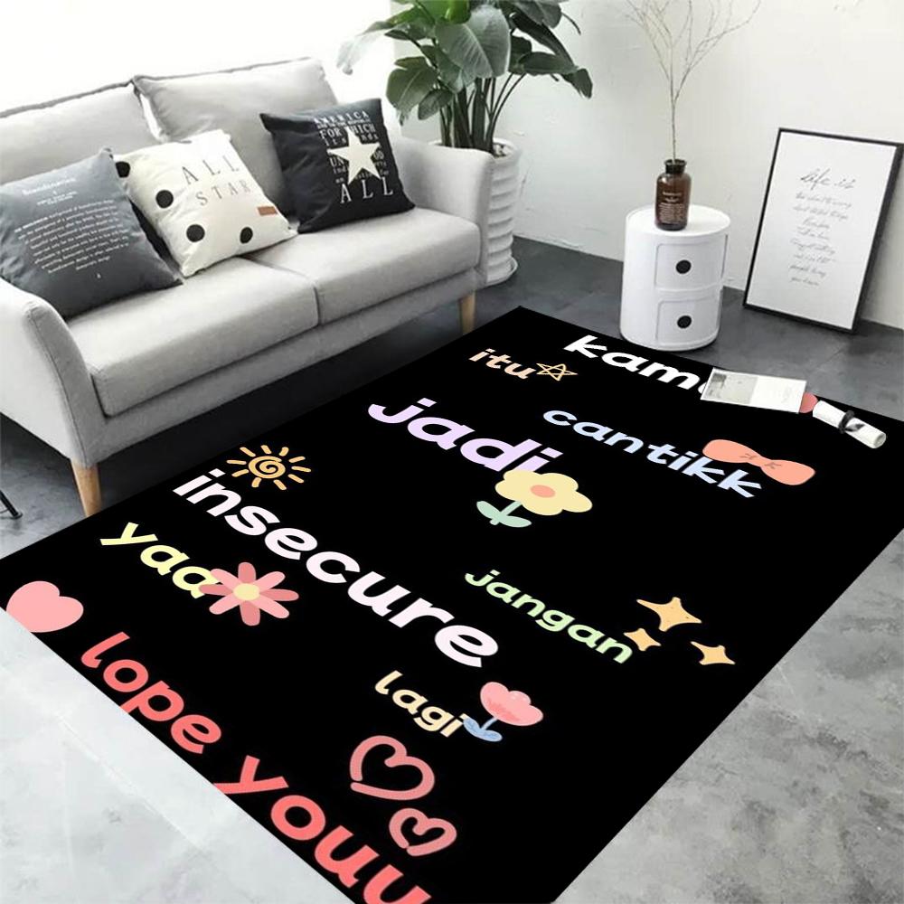 Black Cartoon Print Carpet for Living Room Decor Bedroom Bedside Leisure Area Floor Mats Welcome Rug Gift