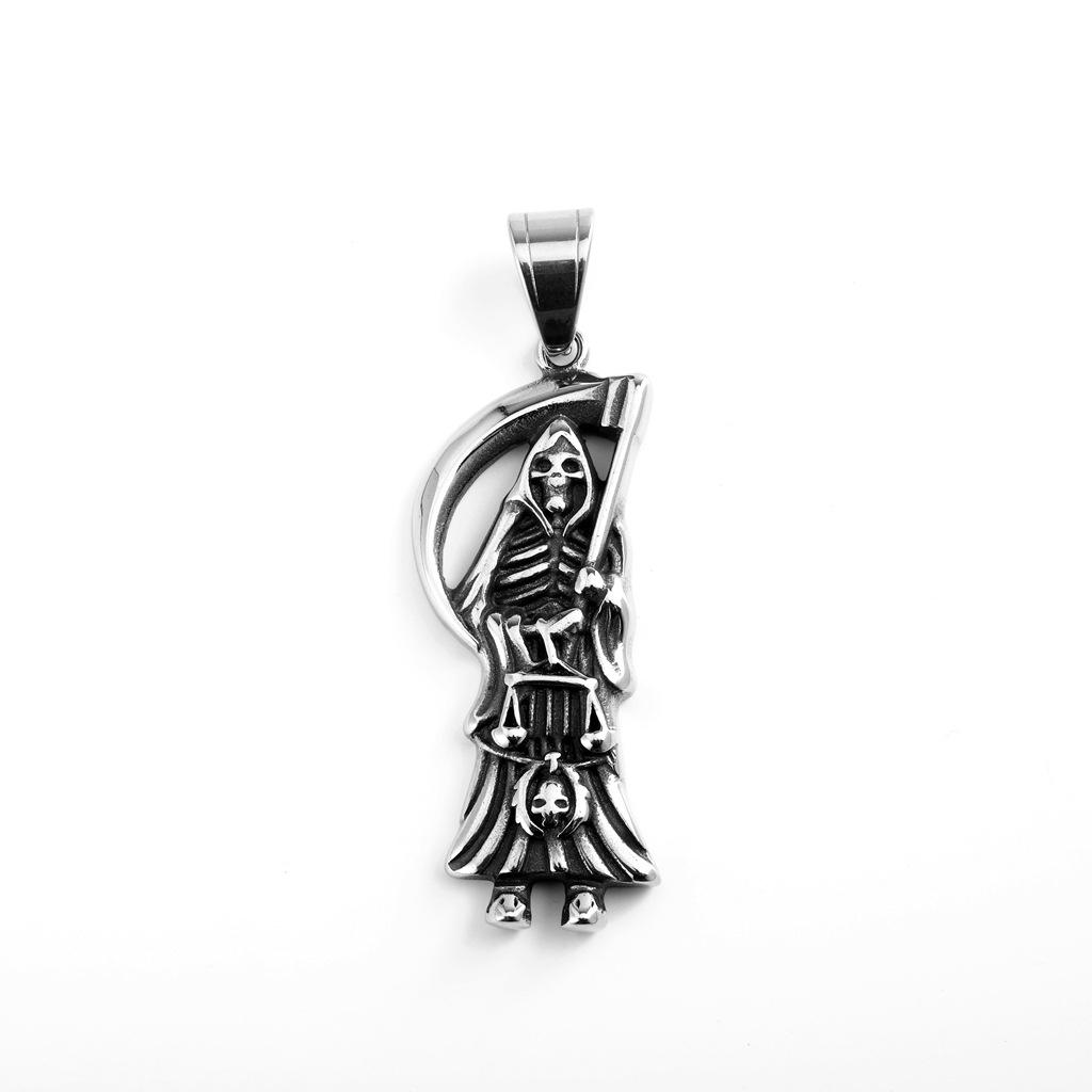 European Retro Stainless Steel Grim Reaper Scythe Pendant Necklace