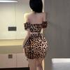Erotic Underwear, sexy leopard print cutout hip-hugging dress, women's slimming, nightclub role-playing uniform, pajamas 8600