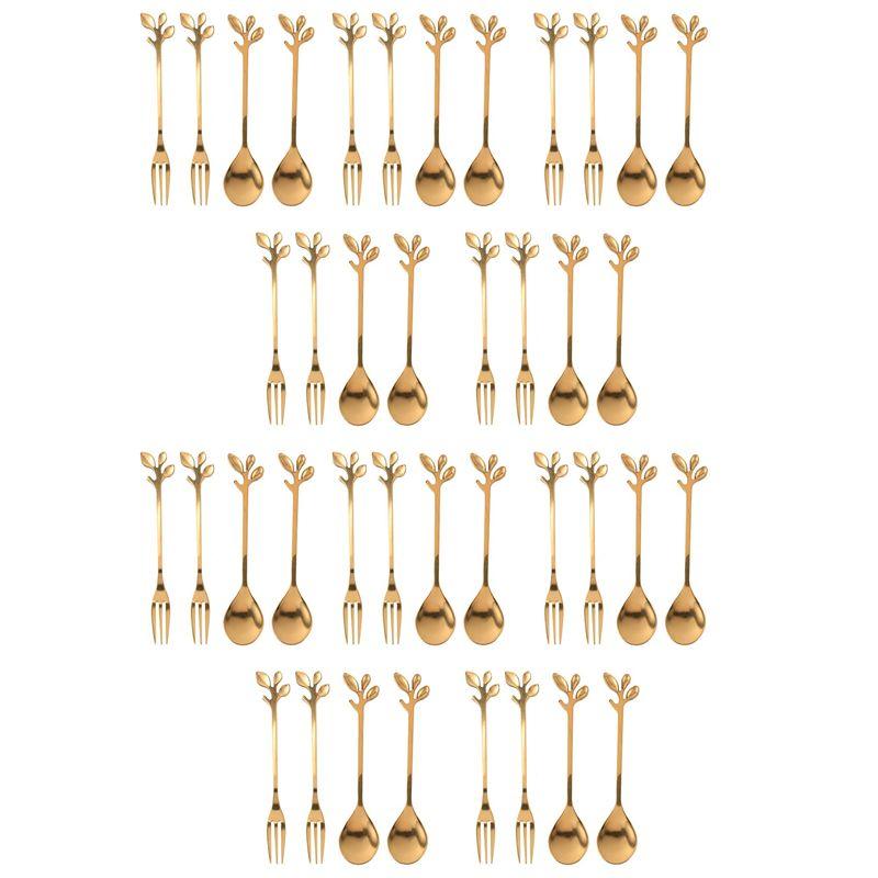 

ABUL-Tableware Gold Leaf Coffee Spoon Fork,40 Pack(20 Spoons 20 Forks) Little Demitasse Espresso Spoon And Dessert Forks Set золотий