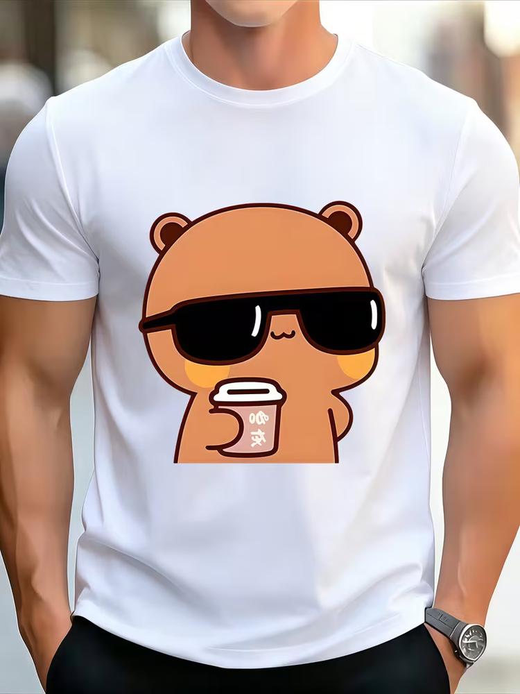 Unisexs Bear Graphic TShirt Cartoon Animal Print Cotton Short Sleeve Crew Neck S