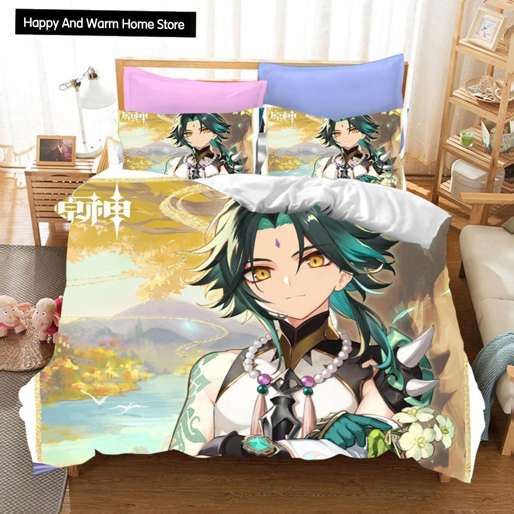 3D Game Genshin Impact Bedding Sets Keqing Xiao Duvet Cover Set 2_3 Pieces Boys Adults Single Full Queen King Size Bed Linen