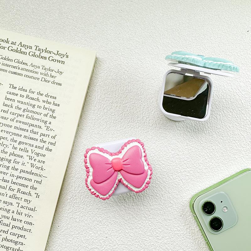 Small Fresh Bow Mobile Phone Mirror Sticker Airbag Bracket Flap Back Sticker Telescopic Portable Makeup Mirror