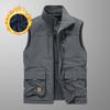 Men's Large Size Winter Warm Velvet Thickened Sleeveless Vest, Double-sided Wear Multi-bag Waterproof Vest