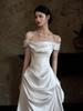 Elegant White Satin One-Shoulder Wedding Dress with Train Bridal Gown for Wedding Reception And Engagement Simple Style Long ...