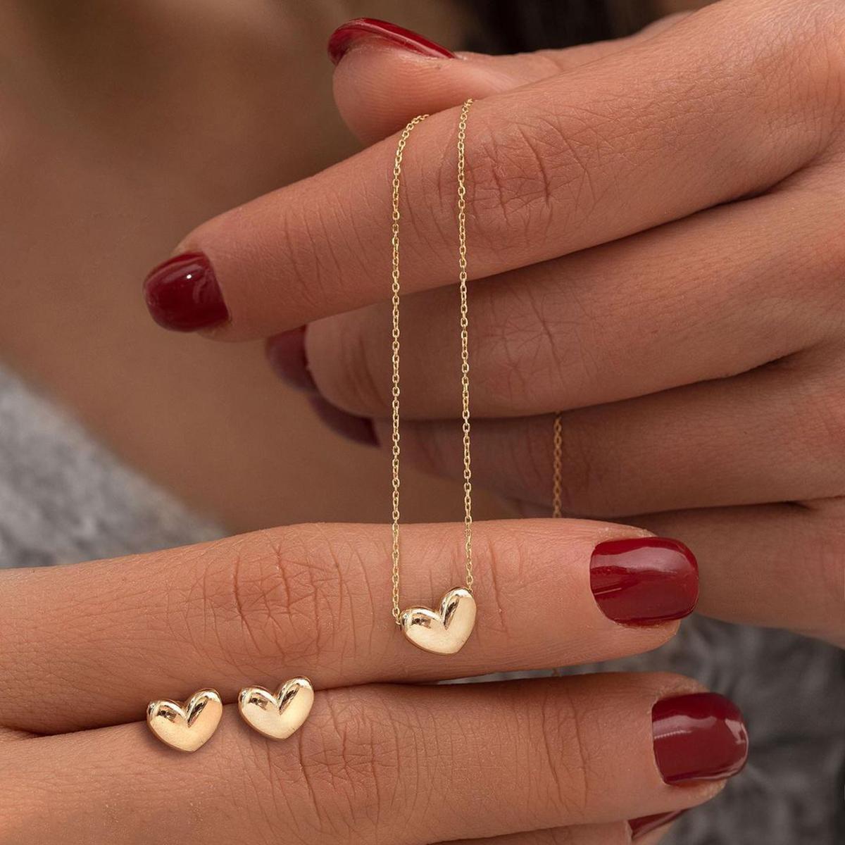 Boho Chic Gold Color Heart Jewelry Set Fashion Love Pendant Necklace Stud Earring Sets for Women Boho Daily Wear Jewelry Gifts
