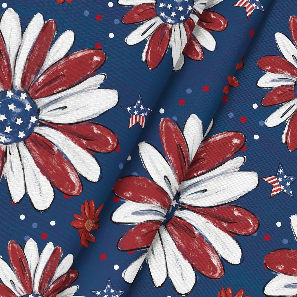 Horaldaily 4th of July Tablecloth 60×60 Inch Round, Patriotic Memorial Day Red and Blue Print Flowers Independence Day Washable Table Cover for
