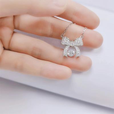 Bow Smart Pendant Necklace S925 Silver Full Diamond Design Light Luxury Clavicle Chain Niche Shiny