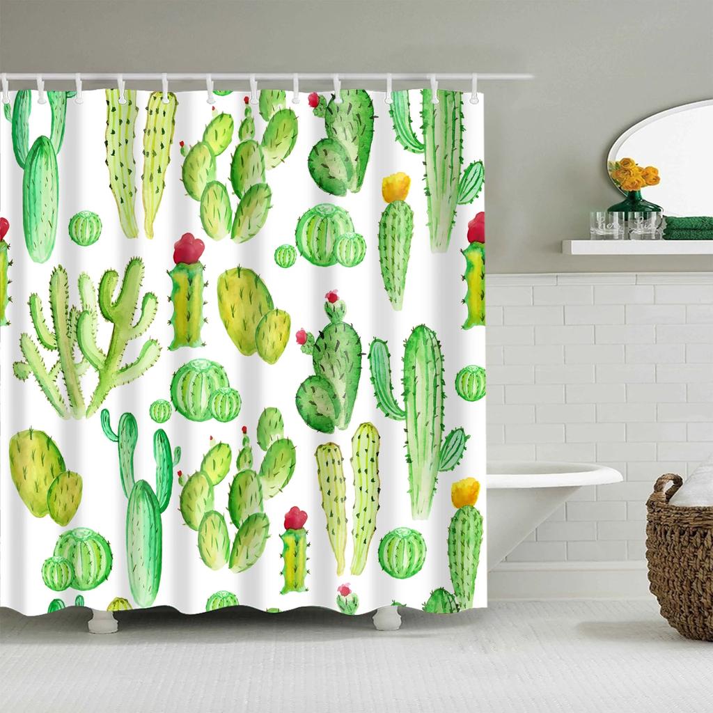 Tropical Plants Shower Curtains for Bathroom Polyester Fabric Shower Curtain Leaves Cactus Printing Bathroom Curtains Home Decor