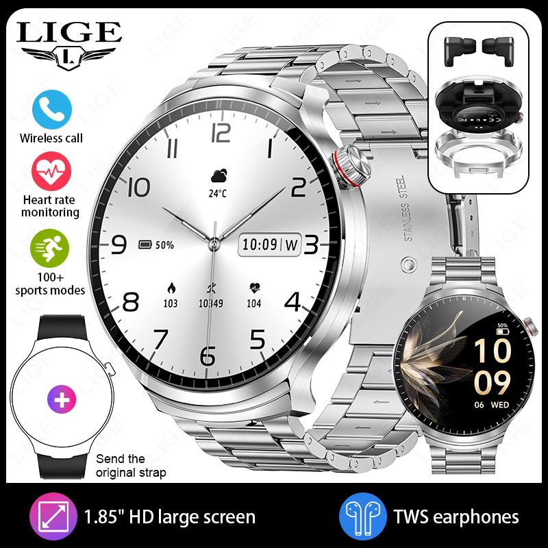 TWS 2 In 1 Headset Smart Watch 1.85" HD Wireless Bluetooth Calling Health Monitor Sports Fitness Watches With Headphones