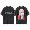 Zero Two DARLING In the FRANXX Double Sided Printed Vintage Washed Crew Neck Short Sleeve Women And Men T-shirt