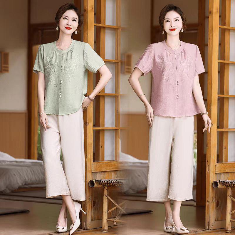 

2024 Summer Embroidered Cardigan & Pants Set for Women 4XL (170-185 jin)