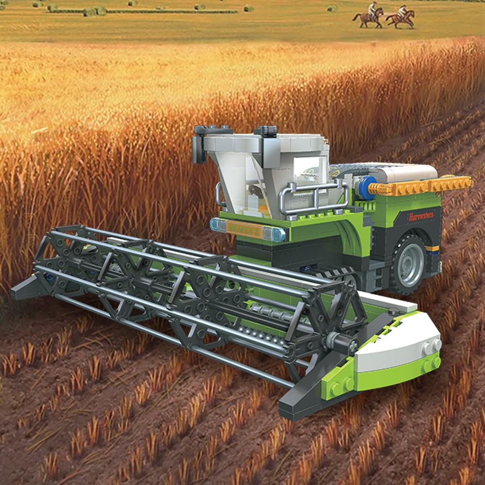 Non-Toxic Wheat Harvester Building Block Set 542 Pcs Farm Truck Construction Vehicles Set Similar Lego Tractor Toy Kit For Kids Gifts