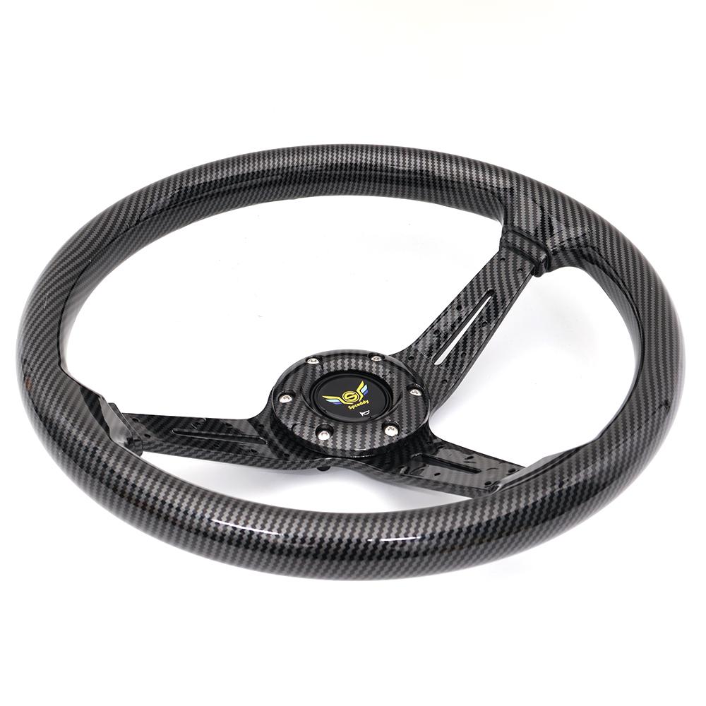 Spceddy MCX 13.5inch/ 14inch 340mm Steering Wheel Carbon Fiber Look Car Universal ABS Carbon Water Transfer Printing ABS Carbon LOOK