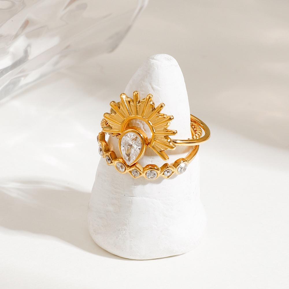 3pcs 18K Gold Color Plated Ribbed Sun Geometry Ring Stainless Steel Stackable Ring  Jewelry Gift