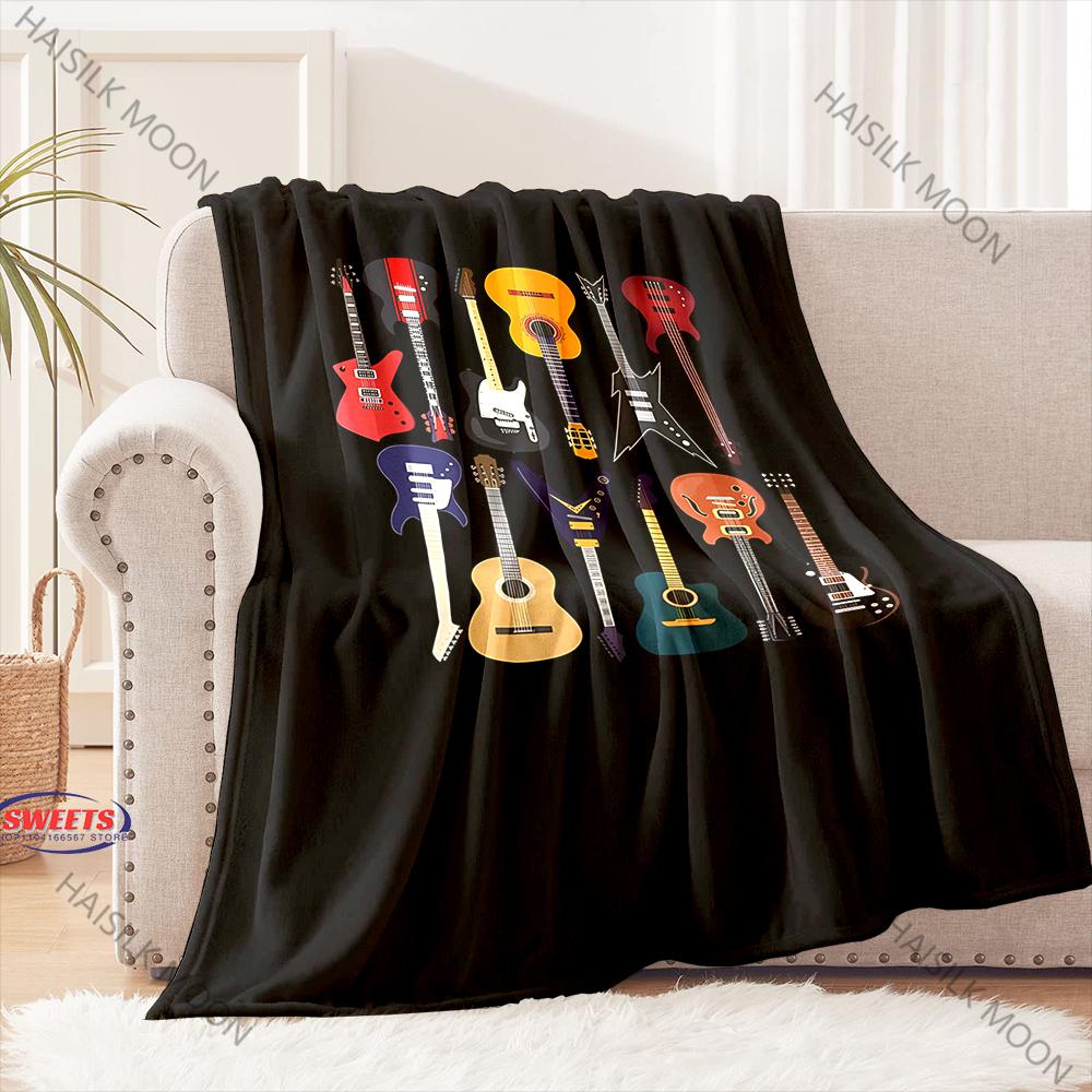 Next Day Shipping Great Gifts for Music Lovers Guitar Printed Blankets Bedroom Sofa Office Four Seasons Shawl Blanket Super Soft