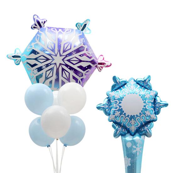 Xmas Snowflake Balloons Reusable Inflatable Easy To Expand Portable Lightweight Decorate 3D Snowflake Shape Christmas Balloons for Christmas