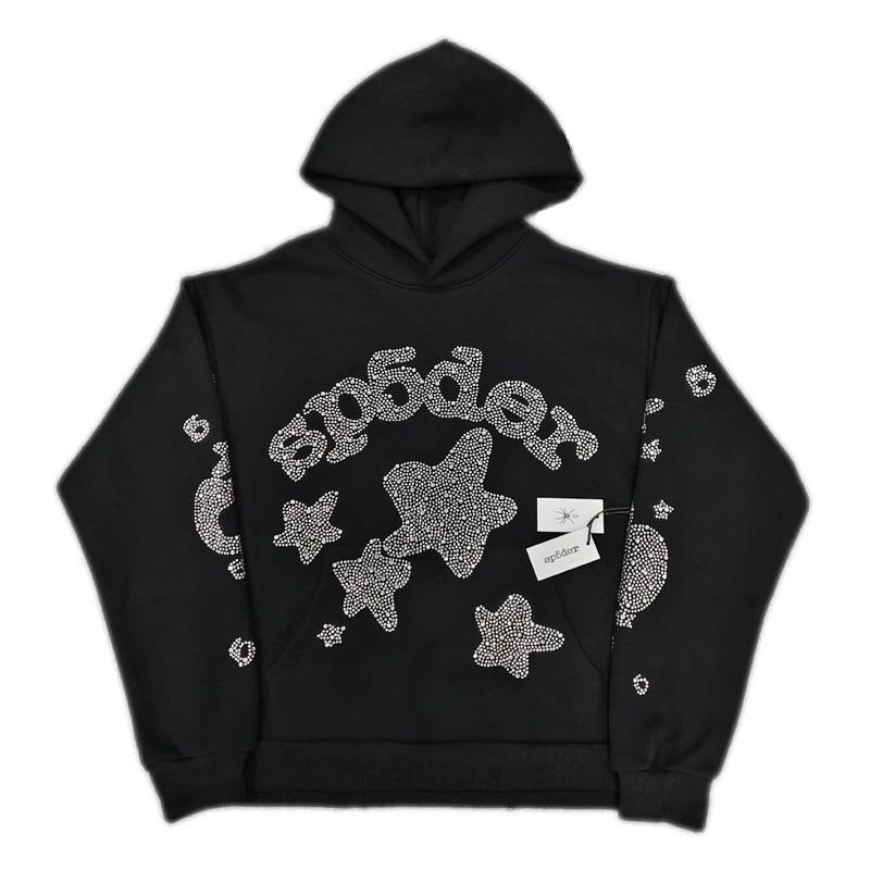 Heavy fleece foam print spider web hoodie sports casual sweater sweatpants set