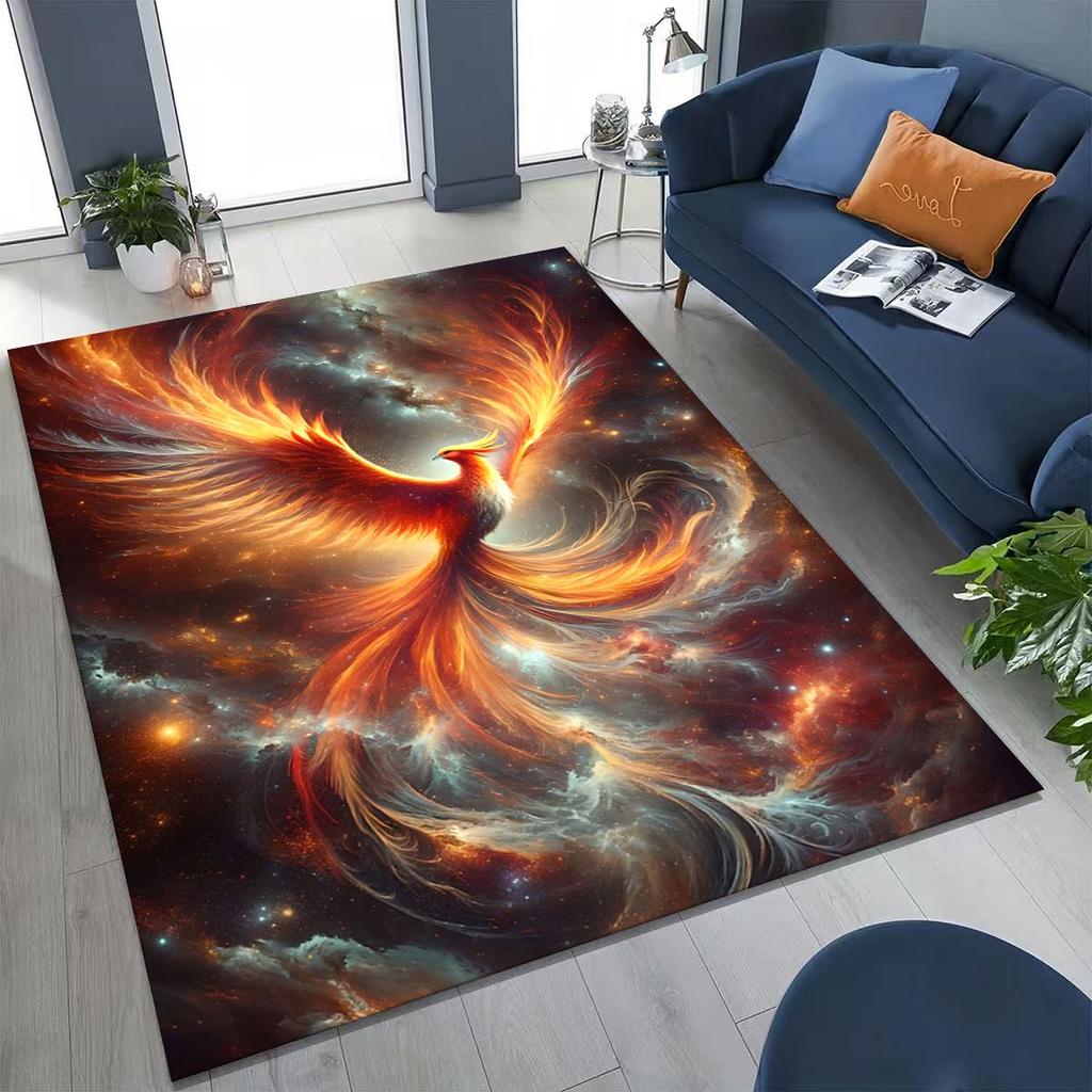 Colorful Rebirth Fire Phoenix Divine Bird Rug for Bedroom Living Room Sofa Home Doormat Decor, Large Kid Play Non-slip Floor Mat