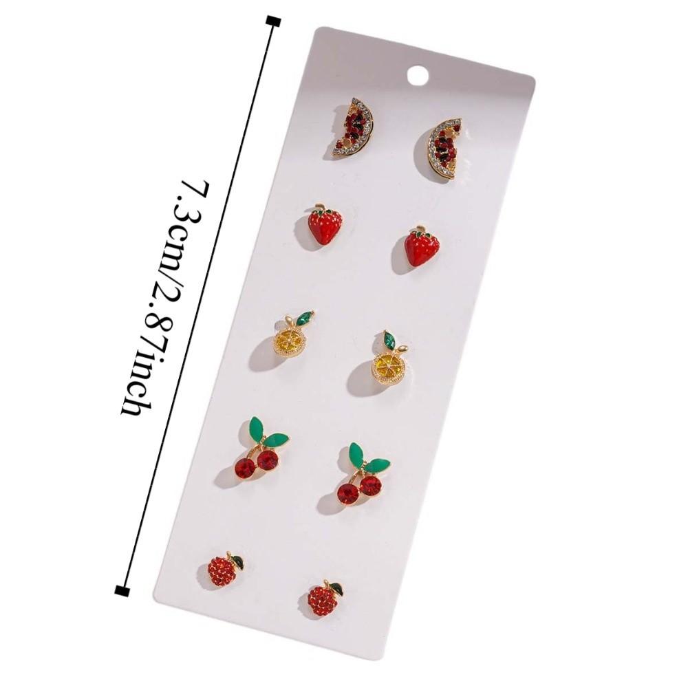 Crystal Rhinestone Mini Cherry Earrings Strawberry Lemon Small Fruits Ear Stud  Women