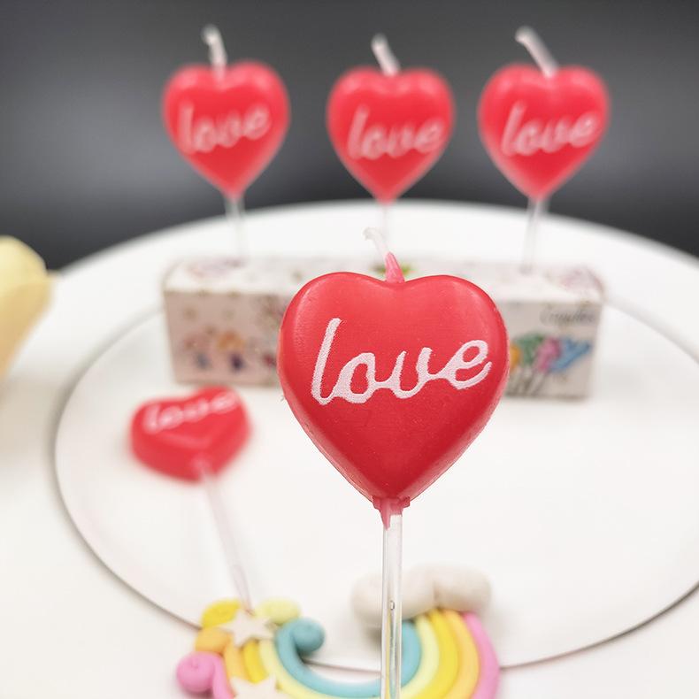 Romantic Proposal To Express Creative Love LOVE Chinese Valentine's Day Cake Candle Red Heart Shaped Birthday Candle